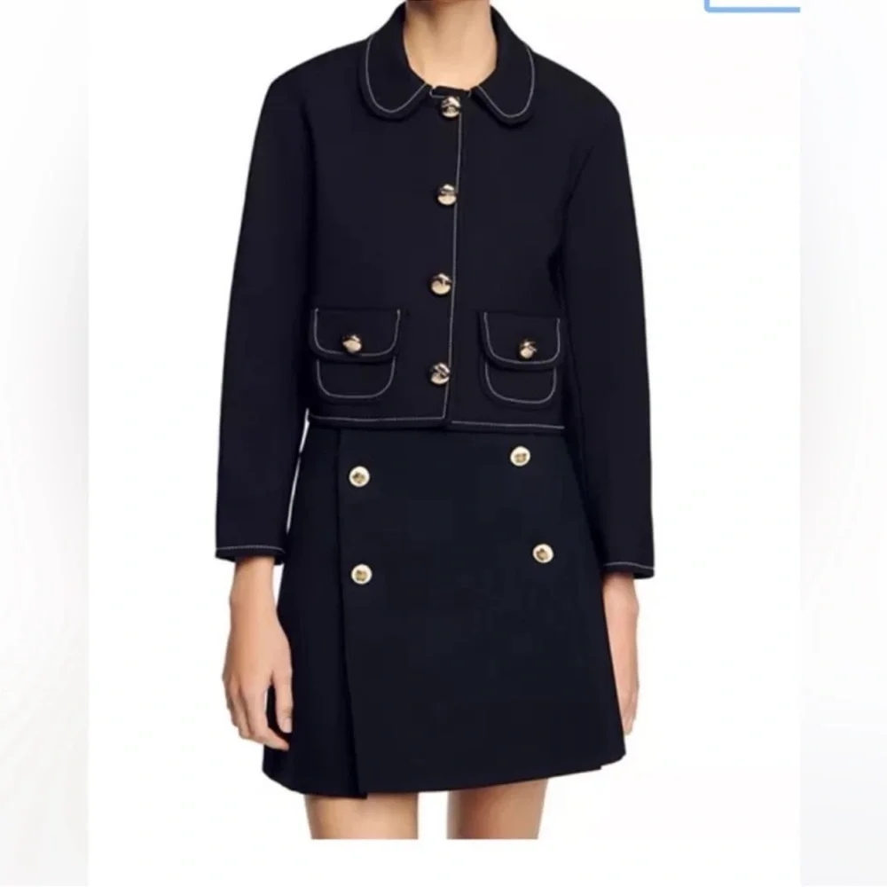 Sandro NWT Black Peter Pan Collar Jacket Size 40 - Picture 3 of 7